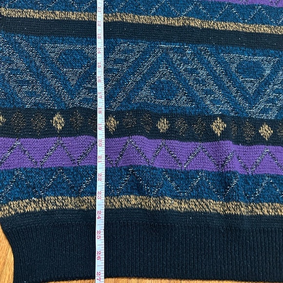 VTG Stefano Colorful Geometric Pattern Sweater Adult XL Black Purple Retro - Picture 9 of 11
